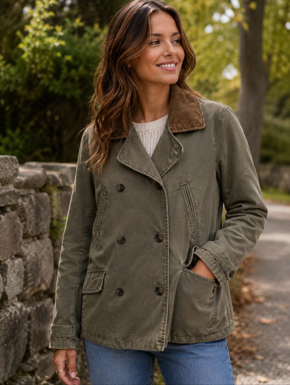 J.Crew Olive Barn Jacket Corduroy Collar Utility Coat Medium